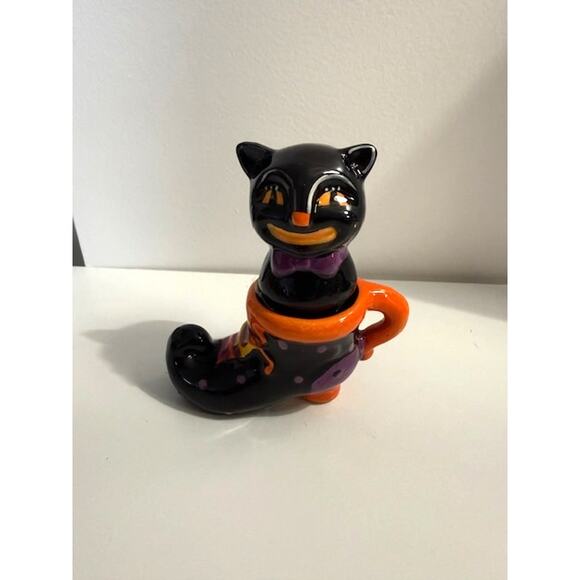 Johanna Parker Black Cat Boot Salt Pepper Set Halloween New - Picture 1 of 6